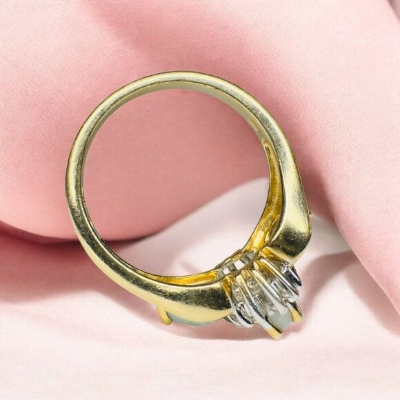 VINTAGE- 10k Gold -Natural Marquise Opal & Halo Diamond Ring -Sz 7- 3.5g - Picture 11 of 16